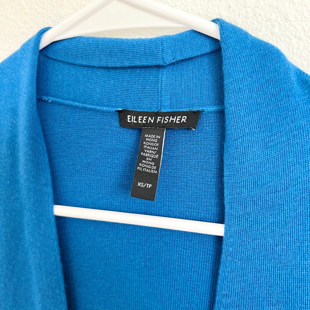 Eileen Fisher Blue Open Front 100% Superfine Merino Wool Women’s XS - Picture 3 of 6